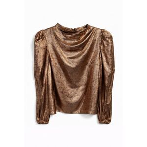 518 Metallic Mock Neck Puff Sleeve Blouse – Shimmer Long Sleeve Top